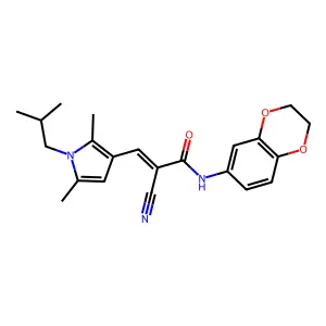 (E)-2-cyano-N-(2,3-dihydro-1,4-benzodioxin-6-yl)-3-[2,5-dimethyl-1-(2-methylpropyl)pyrrol-3-yl]prop-2-enamide structure