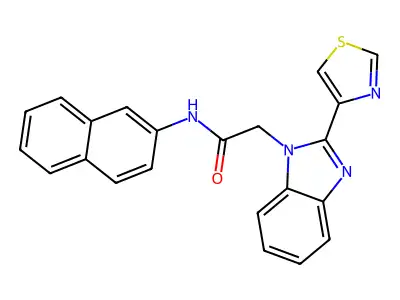 N-(2-naphthyl)-2-(2-thiazol-4-ylbenzimidazol-1-yl)acetamide structure