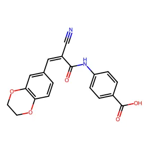 4-[2-Cyano-3-(2,3-dihydro-1,4-benzodioxin-6-yl)prop-2-enamido]benzoic acid structure