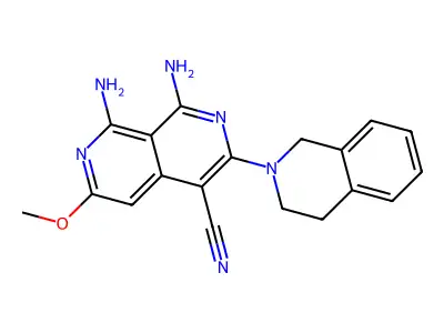 1,8-diamino-3-(3,4-dihydro-1H-isoquinolin-2-yl)-6-methoxy-2,7-naphthyridine-4-carbonitrile structure
