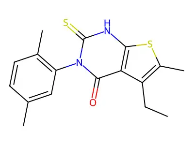 3-(2,5-dimethylphenyl)-5-ethyl-6-methyl-2-sulfanyl-3H,4H-thieno[2,3-d]pyrimidin-4-one structure