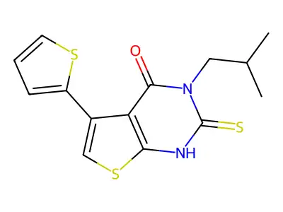 3-(2-methylpropyl)-2-sulfanyl-5-(thiophen-2-yl)-3H,4H-thieno[2,3-d]pyrimidin-4-one structure
