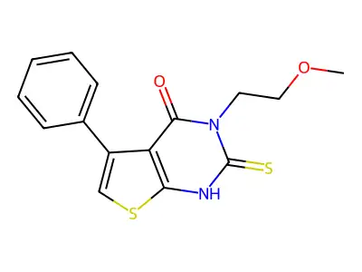 2-mercapto-3-(2-methoxyethyl)-5-phenylthieno[2,3-d]pyrimidin-4(3H)-one structure