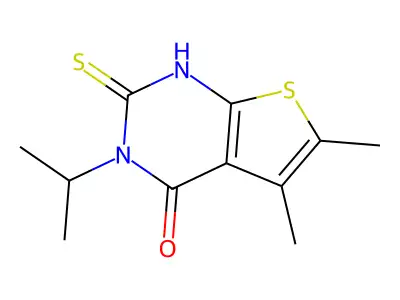 5,6-dimethyl-3-(propan-2-yl)-2-sulfanyl-3H,4H-thieno[2,3-d]pyrimidin-4-one structure