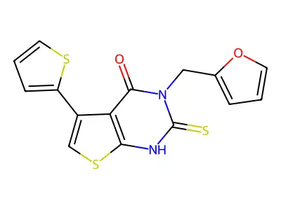 3-(2-furylmethyl)-2-mercapto-5-thien-2-ylthieno[2,3-d]pyrimidin-4(3H)-one structure