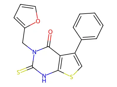 3-(2-furylmethyl)-2-mercapto-5-phenylthieno[2,3-d]pyrimidin-4(3H)-one structure