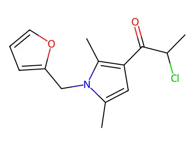 2-chloro-1-[1-(furan-2-ylmethyl)-2,5-dimethyl-1H-pyrrol-3-yl]propan-1-one structure