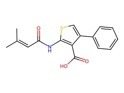 2-(3-Methylbut-2-enamido)-4-phenylthiophene-3-carboxylic acid structure