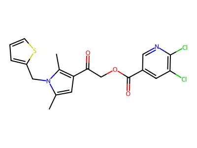 [2-[2,5-dimethyl-1-(thiophen-2-ylmethyl)pyrrol-3-yl]-2-oxoethyl] 5,6-dichloropyridine-3-carboxylate structure
