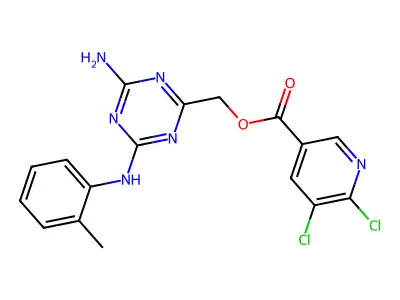 [4-amino-6-(2-methylanilino)-1,3,5-triazin-2-yl]methyl 5,6-dichloropyridine-3-carboxylate structure