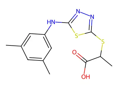2-({5-[(3,5-Dimethylphenyl)amino]-1,3,4-thiadiazol-2-yl}sulfanyl)propanoic acid structure