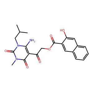 [2-[4-amino-1-methyl-3-(2-methylpropyl)-2,6-dioxopyrimidin-5-yl]-2-oxoethyl] 3-hydroxynaphthalene-2-carboxylate structure