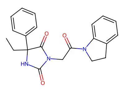 3-[2-(2,3-Dihydroindol-1-yl)-2-oxoethyl]-5-ethyl-5-phenylimidazolidine-2,4-dione structure
