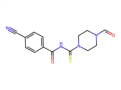 4-cyano-N-(4-formylpiperazine-1-carbothioyl)benzamide structure