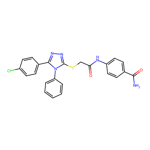 4-{2-[5-(4-Chlorophenyl)-4-phenyl-1,2,4-triazol-3-ylthio]acetylamino}benzamide structure