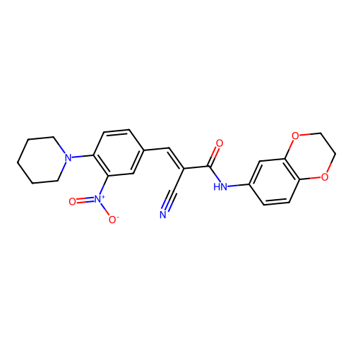 (E)-2-cyano-N-(2,3-dihydro-1,4-benzodioxin-6-yl)-3-(3-nitro-4-piperidin-1-ylphenyl)prop-2-enamide structure