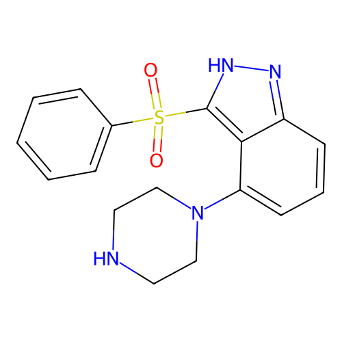 3-(benzenesulfonyl)-4-piperazin-1-yl-2H-indazole structure