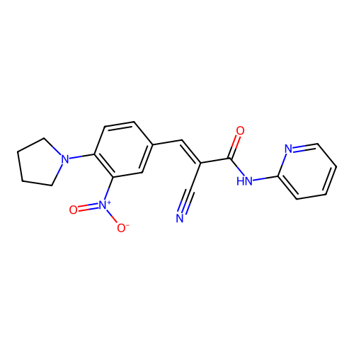 2-cyano-3-[3-nitro-4-(pyrrolidin-1-yl)phenyl]-N-(pyridin-2-yl)prop-2-enamide structure