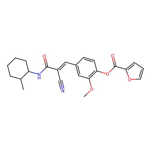 [4-[(E)-2-cyano-3-[(2-methylcyclohexyl)amino]-3-oxoprop-1-enyl]-2-methoxyphenyl] furan-2-carboxylate structure