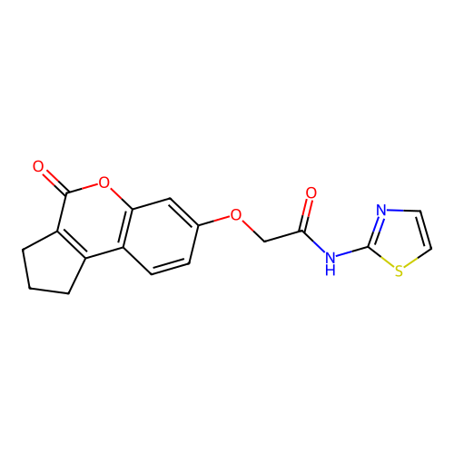 2-((4-oxo-1,2,3,4-tetrahydrocyclopenta[c]chromen-7-yl)oxy)-N-(thiazol-2-yl)acetamide structure