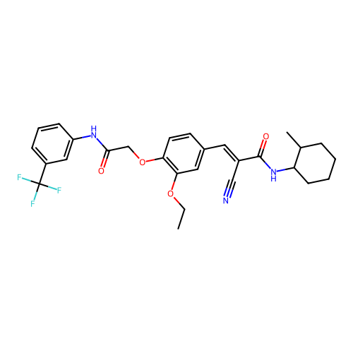 (E)-2-cyano-3-[3-ethoxy-4-[2-oxo-2-[3-(trifluoromethyl)anilino]ethoxy]phenyl]-N-(2-methylcyclohexyl)prop-2-enamide structure