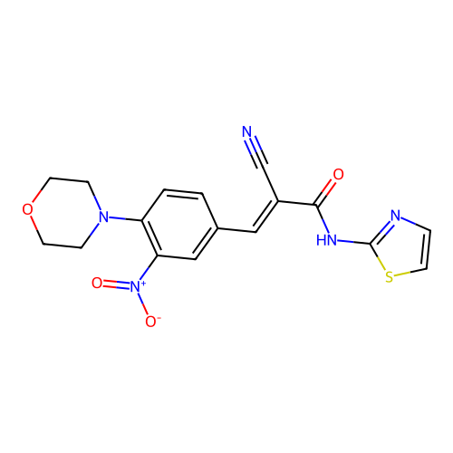2-cyano-3-[4-(morpholin-4-yl)-3-nitrophenyl]-N-(1,3-thiazol-2-yl)prop-2-enamide structure