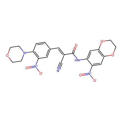 (E)-2-cyano-3-(4-morpholin-4-yl-3-nitrophenyl)-N-(6-nitro-2,3-dihydro-1,4-benzodioxin-7-yl)prop-2-enamide structure