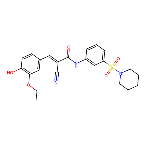 2-cyano-3-(3-ethoxy-4-hydroxyphenyl)-N-[3-(piperidine-1-sulfonyl)phenyl]prop-2-enamide structure