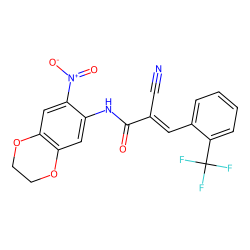 2-cyano-N-(6-nitro-2,3-dihydro-1,4-benzodioxin-7-yl)-3-[2-(trifluoromethyl)phenyl]prop-2-enamide structure