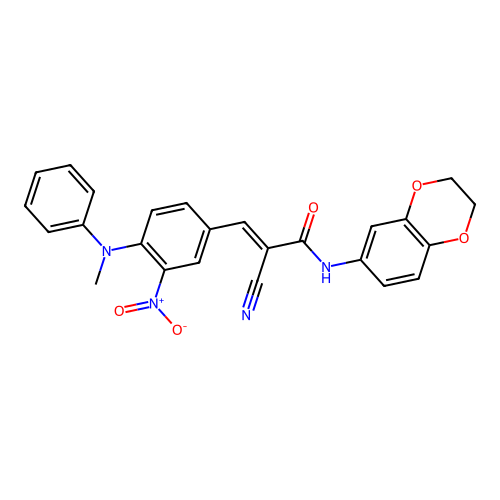 (E)-2-cyano-N-(2,3-dihydro-1,4-benzodioxin-6-yl)-3-[4-(N-methylanilino)-3-nitrophenyl]prop-2-enamide structure