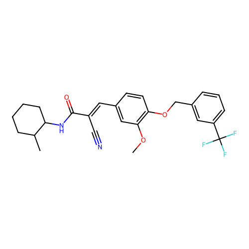 (E)-2-cyano-3-[3-methoxy-4-[[3-(trifluoromethyl)phenyl]methoxy]phenyl]-N-(2-methylcyclohexyl)prop-2-enamide structure