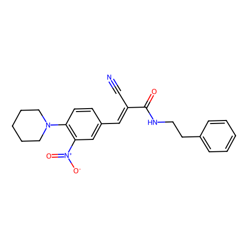2-cyano-3-[3-nitro-4-(piperidin-1-yl)phenyl]-N-(2-phenylethyl)prop-2-enamide structure