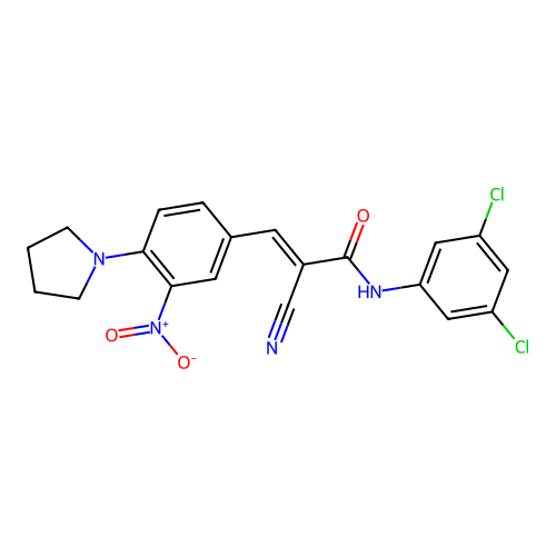 (E)-2-cyano-N-(3,5-dichlorophenyl)-3-(3-nitro-4-pyrrolidin-1-ylphenyl)prop-2-enamide structure