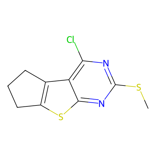 4-chloro-2-(methylsulfanyl)-6,7-dihydro-5H-cyclopenta[4,5]thieno[2,3-d]pyrimidine structure