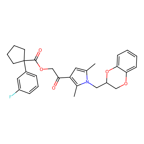 [2-[1-(2,3-dihydro-1,4-benzodioxin-3-ylmethyl)-2,5-dimethylpyrrol-3-yl]-2-oxoethyl] 1-(3-fluorophenyl)cyclopentane-1-carboxylate structure