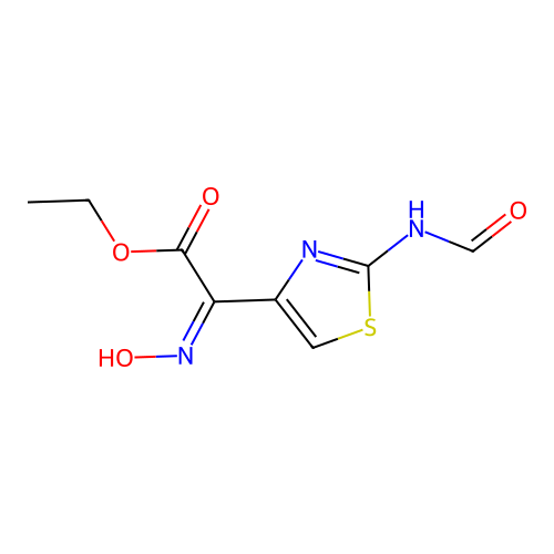 ethyl (2Z)-2-(2-formamido-1,3-thiazol-4-yl)-2-hydroxyiminoacetate structure