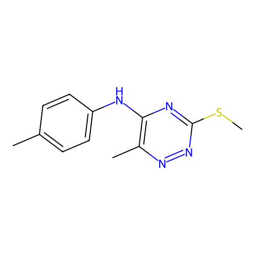 6-methyl-N-(4-methylphenyl)-3-methylsulfanyl-1,2,4-triazin-5-amine structure