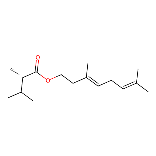 [(3E)-3,7-dimethylocta-3,6-dienyl] (2S)-2,3-dimethylbutanoate structure