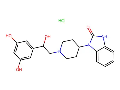 2H-Benzimidazol-2-one, 1,3-dihydro-1-(1-(2-(3,5-dihydroxyphenyl)-2-hydroxyethyl)-4-piperidinyl)-, hydrochloride structure