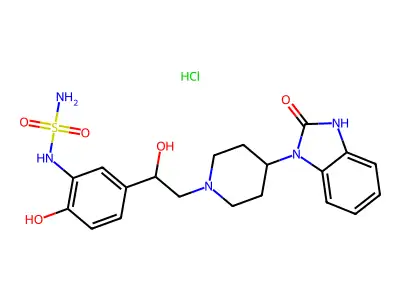 Sulfamide, N-(2-hydroxy-5-(1-hydroxy-2-(4-(2-oxo-2,3-dihydro-1H-benzimidazol-1-yl)-1-piperidinyl)ethyl)phenyl)-, hydrochloride structure