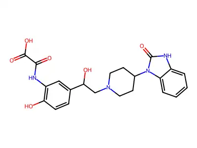((Oxalamino-3 hydroxy-4 phenyl)-2 hydroxy-2) ethyl-1 (oxo-2 benzimidazolinyl-1)-4 piperidine structure