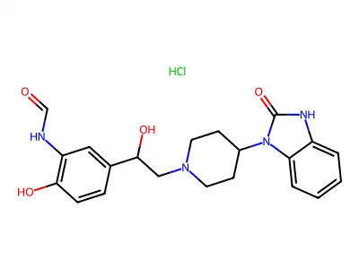 Formamide, N-(2-hydroxy-5-(1-hydroxy-2-(4-(2-oxo-2,3-dihydro-1H-benzimidazol-1-yl)-1-piperidinyl)ethyl)phenyl)-, hydrochloride structure