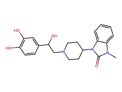 ((Dihydroxy-3,4 phenyl)-2 hydroxy-2) ethyl-1 (methyl-3 oxo-2 benzimidazolinyl-1)-4 piperidine structure