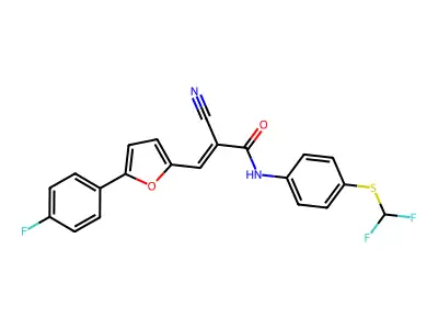 2-cyano-N-[4-(difluoromethylsulfanyl)phenyl]-3-[5-(4-fluorophenyl)-2-furyl]prop-2-enamide structure