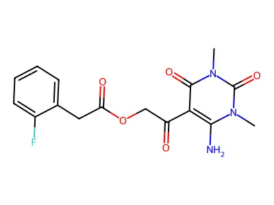 [2-(4-amino-1,3-dimethyl-2,6-dioxopyrimidin-5-yl)-2-oxoethyl] 2-(2-fluorophenyl)acetate structure