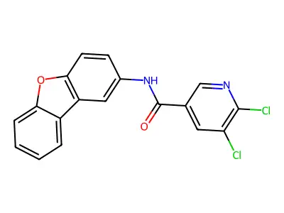 5,6-dichloro-N-dibenzofuran-2-ylpyridine-3-carboxamide structure