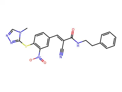 (E)-2-cyano-3-[4-[(4-methyl-1,2,4-triazol-3-yl)sulfanyl]-3-nitrophenyl]-N-phenethylprop-2-enamide structure