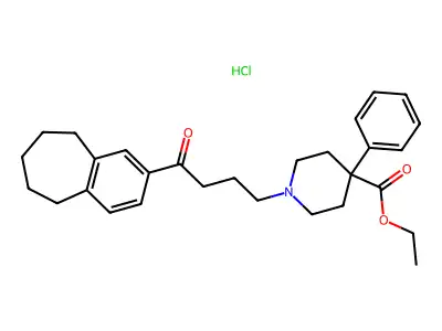 4-Piperidinecarboxylic acid, 1-(4-oxo-4-(6,7,8,9-tetrahydro-5H-benzocyclohepten-2-yl)butyl)-4-phenyl-, ethyl ester, hydrochloride structure