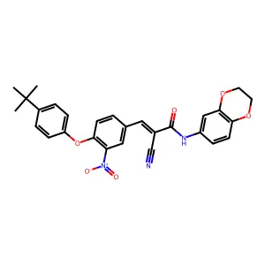 (E)-3-[4-(4-tert-butylphenoxy)-3-nitrophenyl]-2-cyano-N-(2,3-dihydro-1,4-benzodioxin-6-yl)prop-2-enamide structure