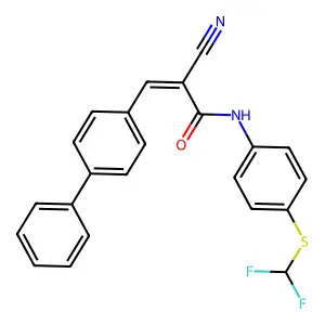 (Z)-2-cyano-N-[4-(difluoromethylsulfanyl)phenyl]-3-(4-phenylphenyl)prop-2-enamide structure